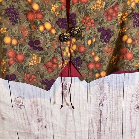 Vintage Bohemian Academia Floral Fruit Patterned Vest with Red Lining Large - Picture 4 of 6